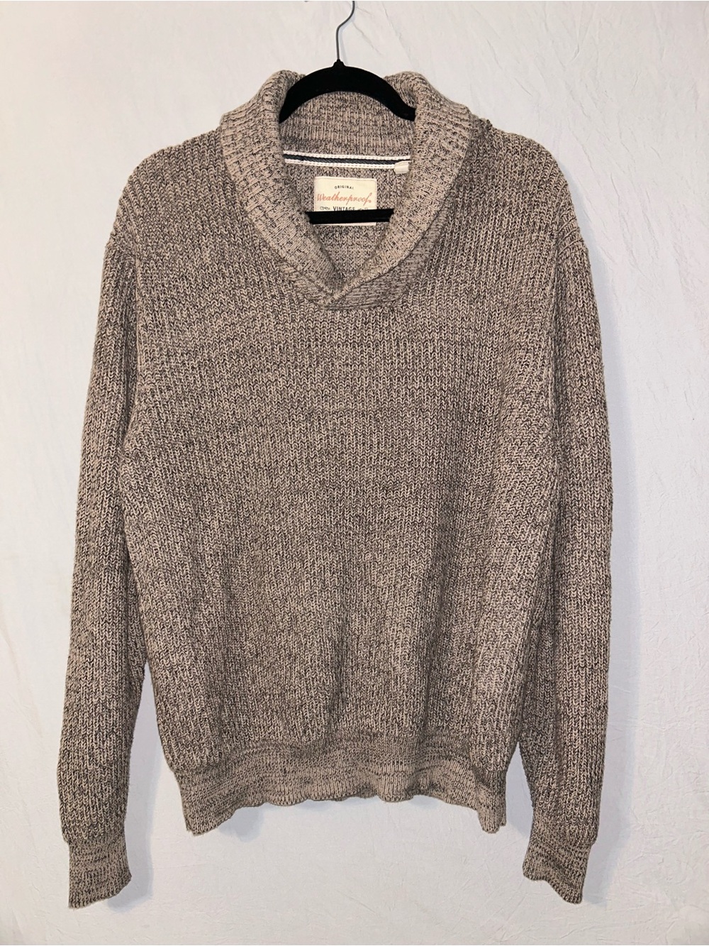 Weatherproof Vintage Shawl-Collar Men's Sweater in Heathered Taupe Large